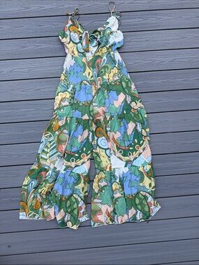 Fashion Nova Green Multi-Print Tiered Wide-Leg Jumpsuit